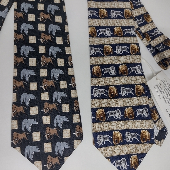 Vicki Davis Silk Neck Tie Pair Bull & Bear Oppenheimer Funds Stock Market - Picture 2 of 4